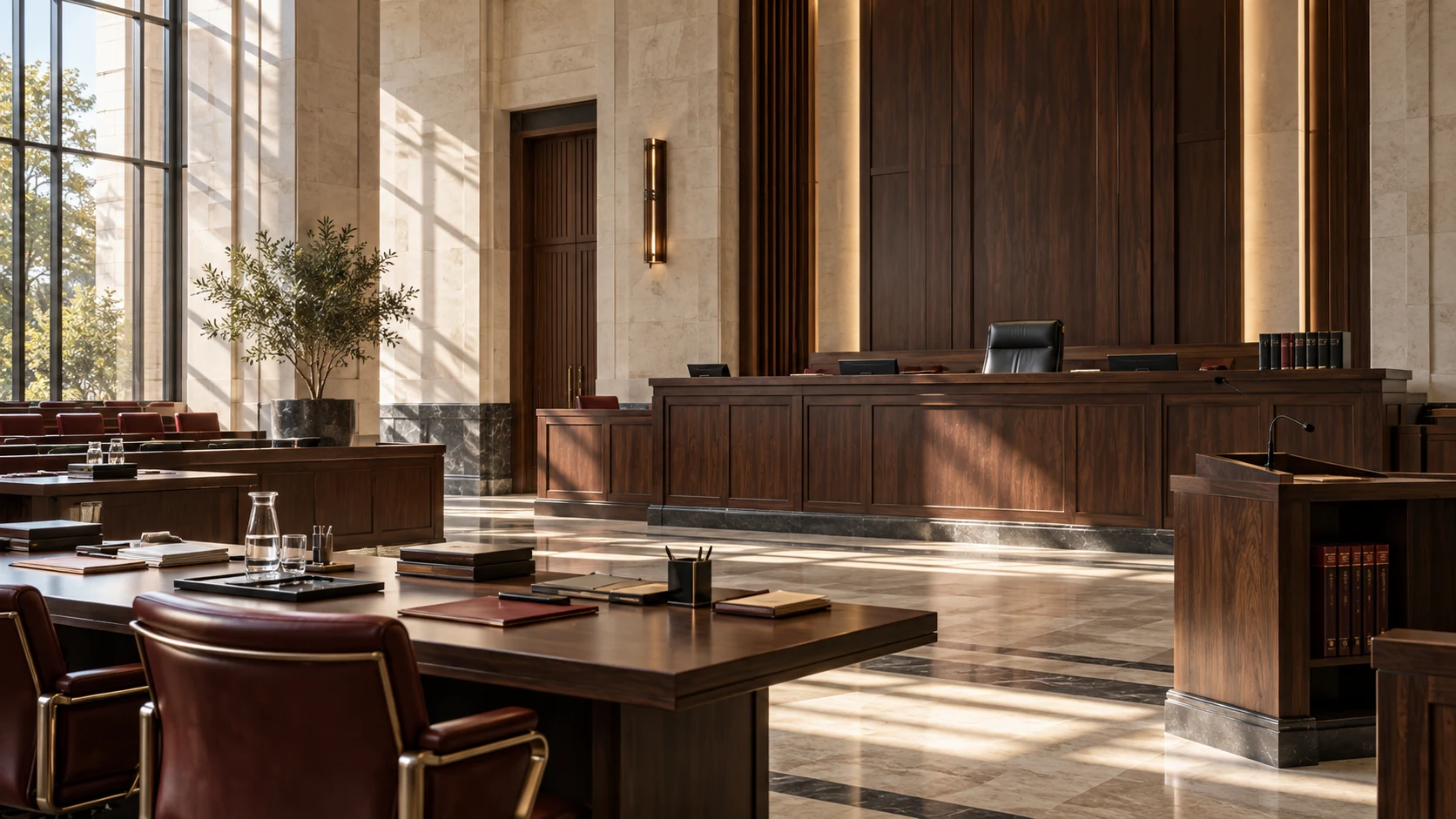 Concept rendering of a contemporary courtroom and its case record